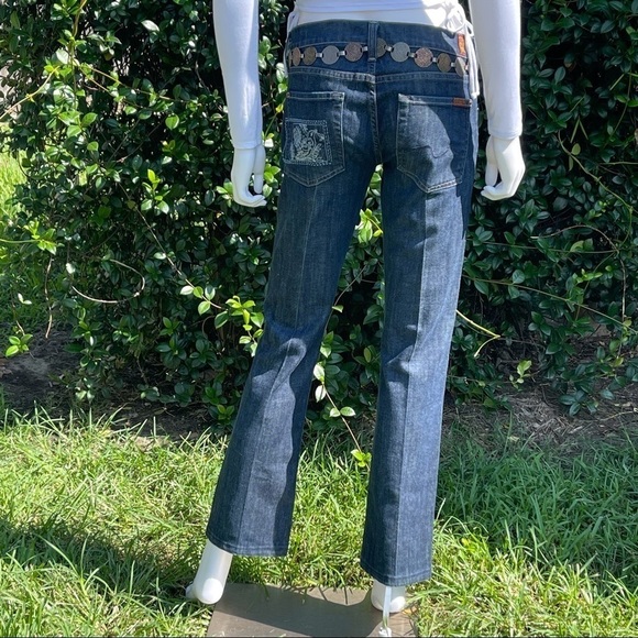 7 FAMK Dark Pleated Embroidered Bootcut Jeans - Picture 5 of 15